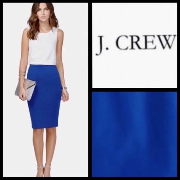 J. Crew Royal Blue Wool Straight Pencil Skirt Knee Length Size 4 Small NWT - Picture 1 of 11